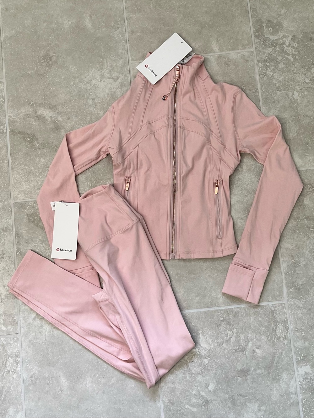 NWT Lululemon Pink Haze Define Jacket Align 25” Set Size 2 Rose Gold